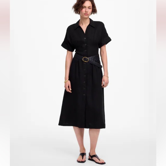 Madewell Pleated Midi Shirtdress in 100% Linen - Picture 3 of 7